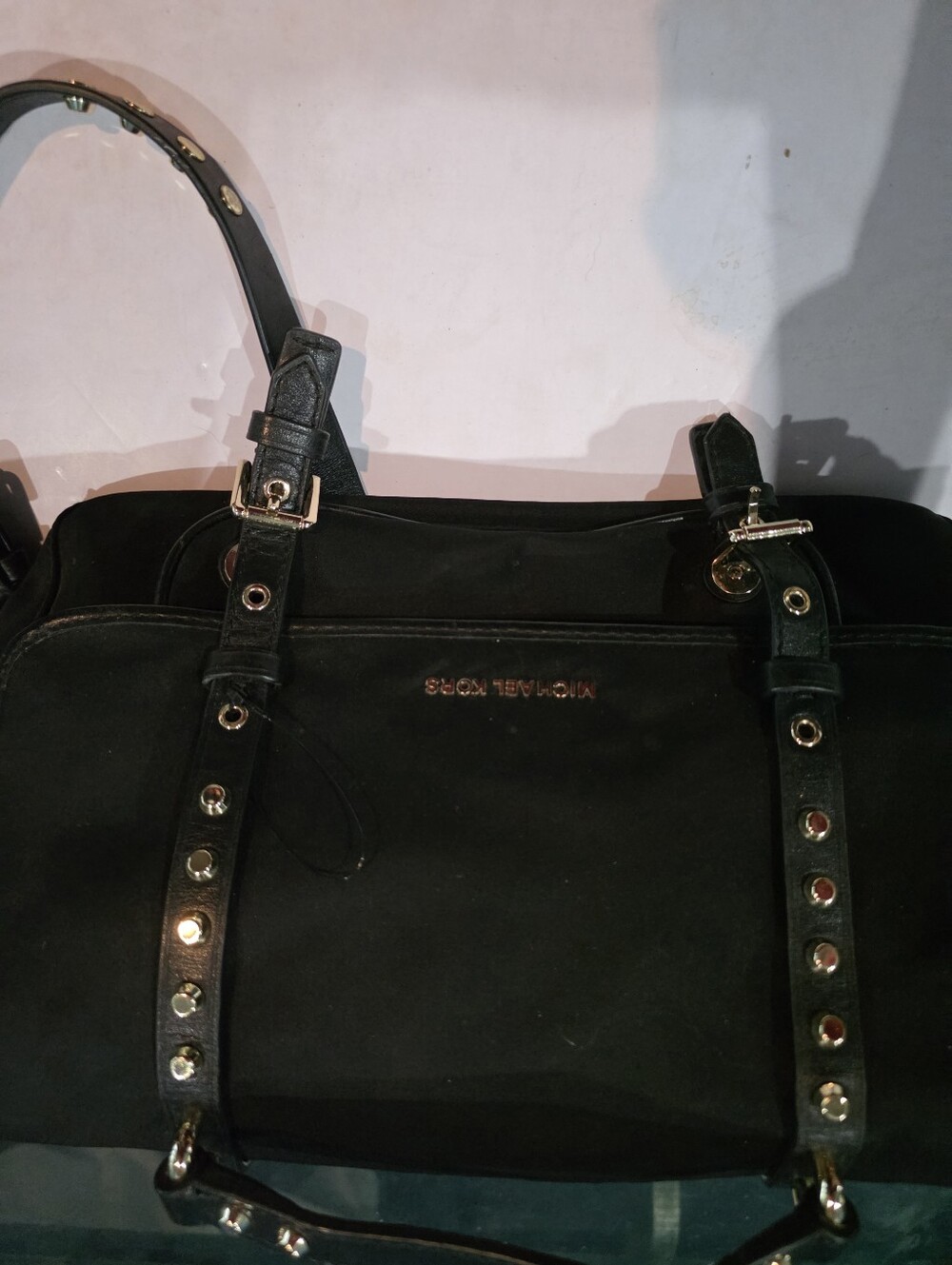 Michael Kors Black Studded Bag with Gold Accents